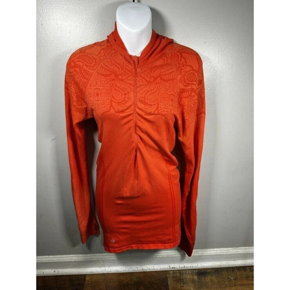 Athleta Women's Size Small Orange Finish Fast Asymmetrical Quarter-Zip Pullover - Picture 1 of 6